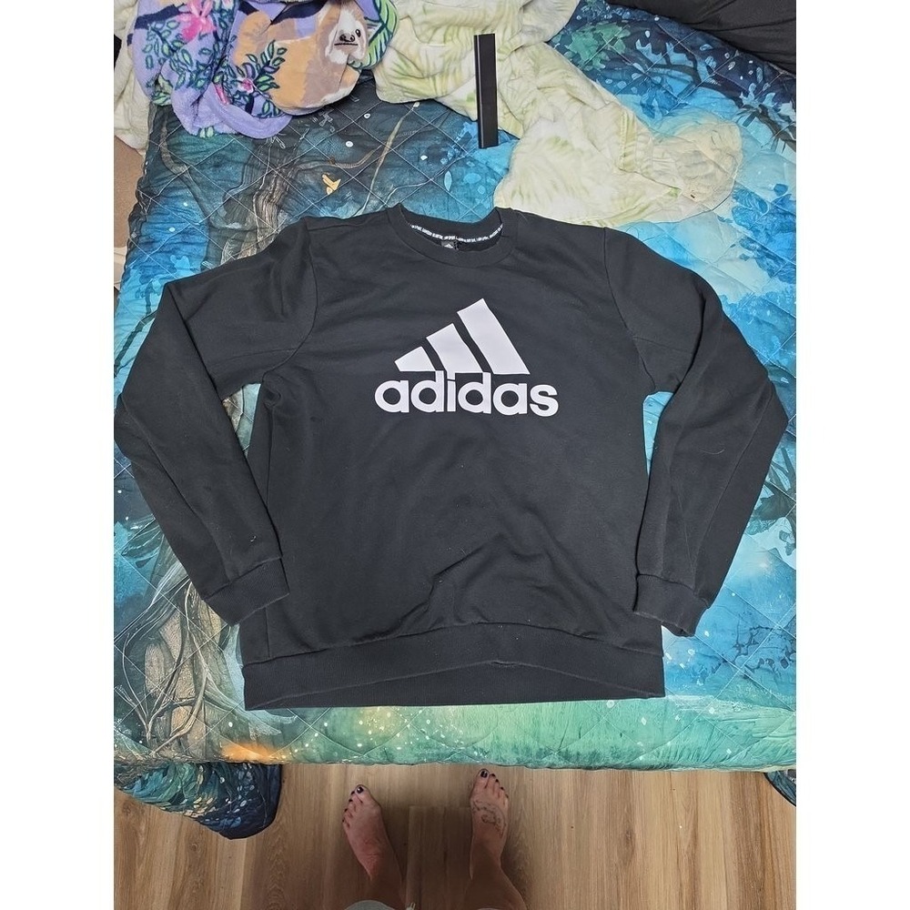 Adidas Originals Mens Black Logo Sweatshirt Crewneck XL Solid Casual Activewear